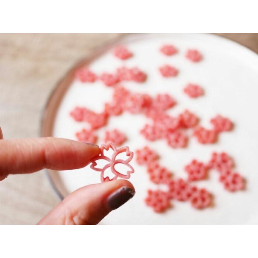 pink sakura-shaped pasta uncooked