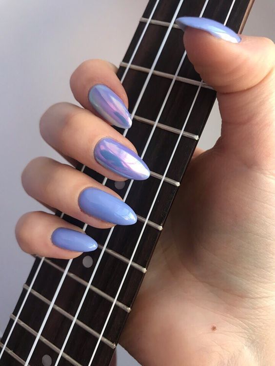 Blue holographic nails