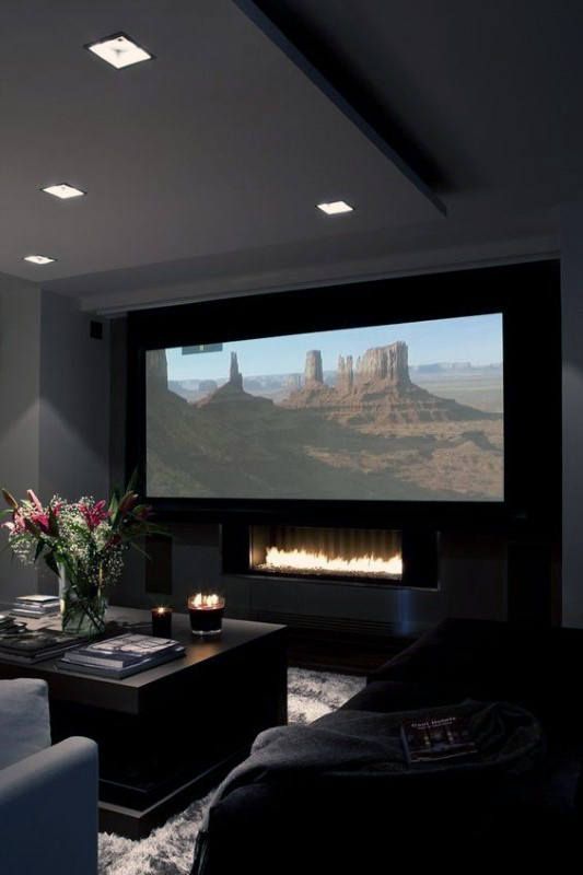 Cinema room with carpet and projector