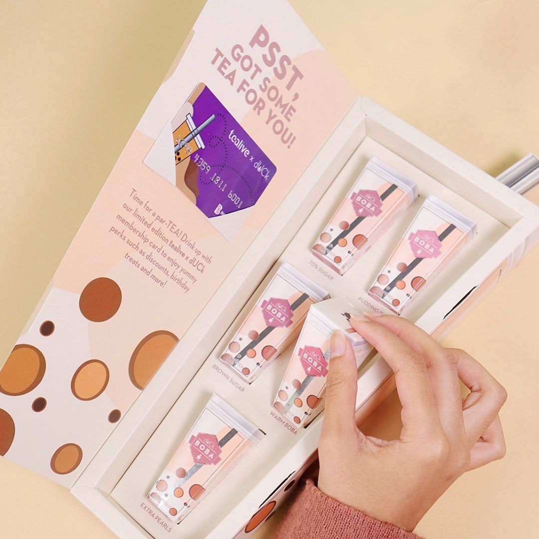 dUCK Cosmetics and Tealive bubble tea boba tea lipsticks all five shades in a set