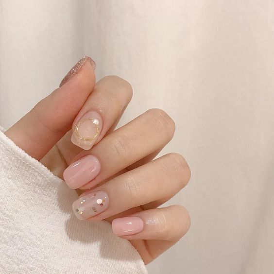 minimalist Bridal Nail Art pink and nude colours