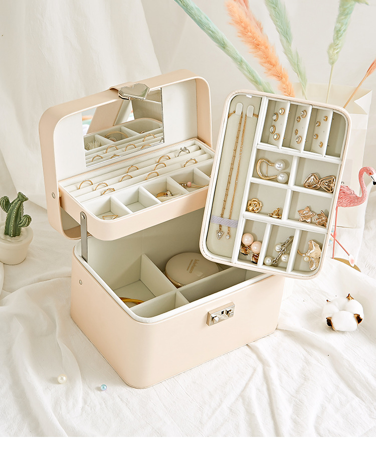 Cute & Cheap Jewellery Organisers three layered jewellery box in pink for earrings, rings, necklaces and bracelets