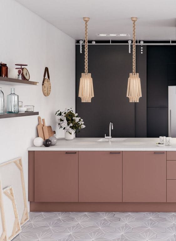 Mauve pink cupboards for kitchen
