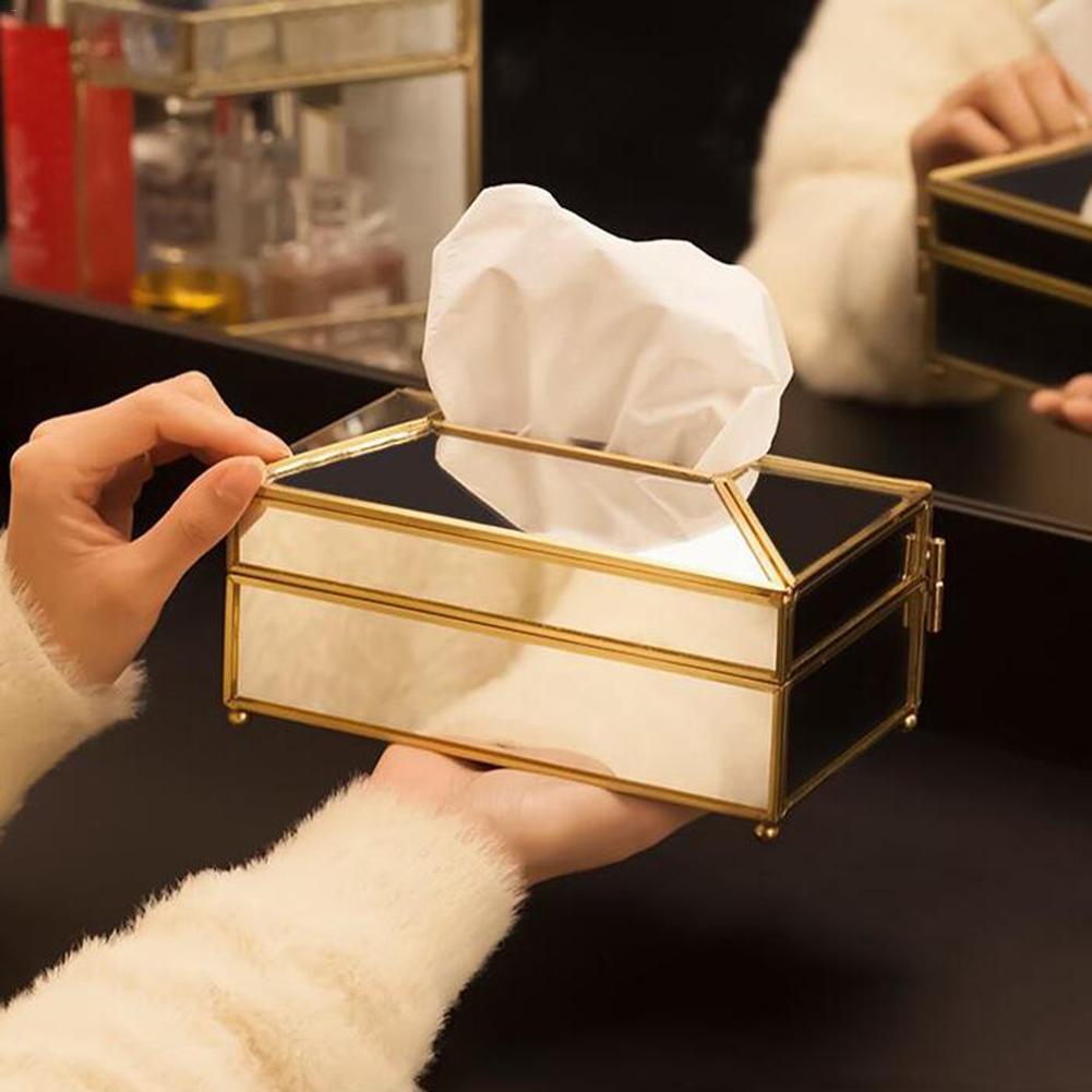 cute cheap tissue paper box cover mirrored and gold luxurious design