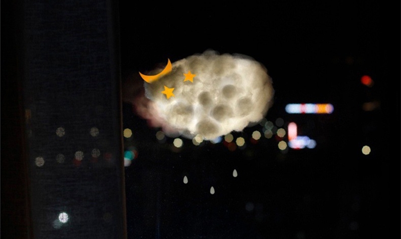realistic-looking cloud night light, a lamp made of cotton with the lights off