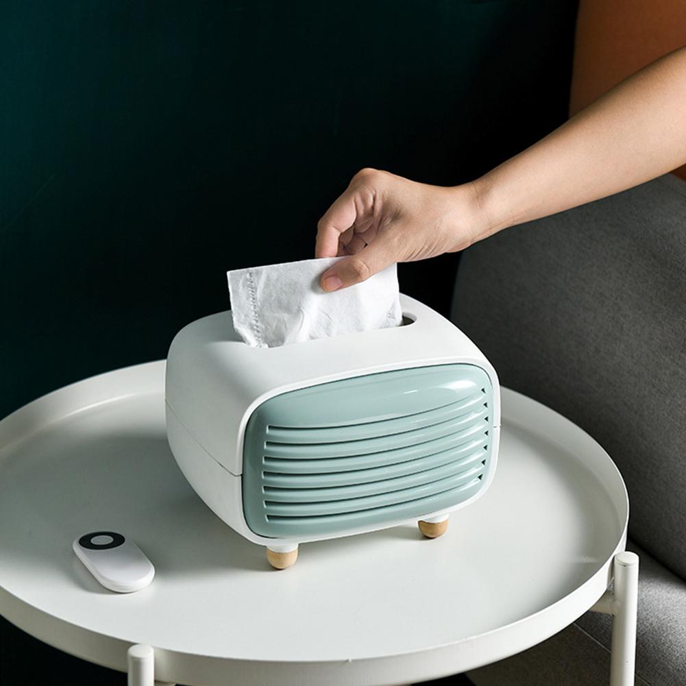cute cheap tissue paper box cover shaped like a mini retro radio in green on bedside or living room coffee table