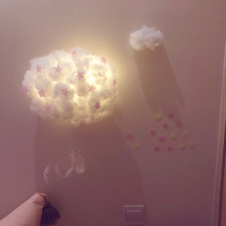 realistic-looking cloud night light, a lamp made of cotton in white