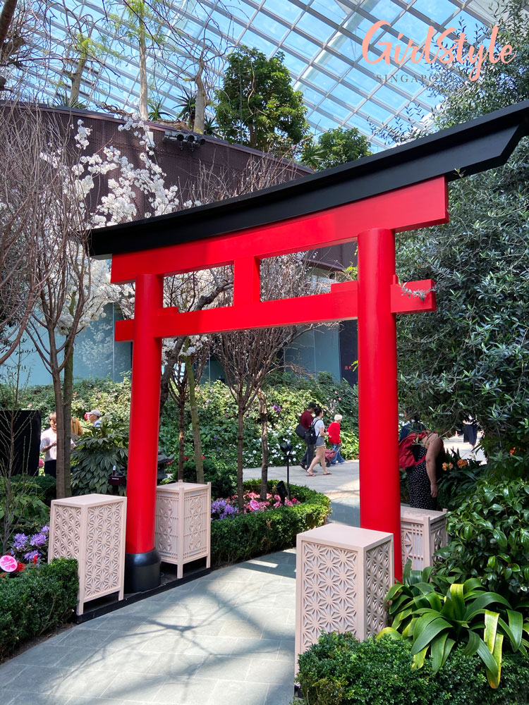 single torii gate Sakura Matsuri - Tale of the Peach Boy floral display at gardens by the bay