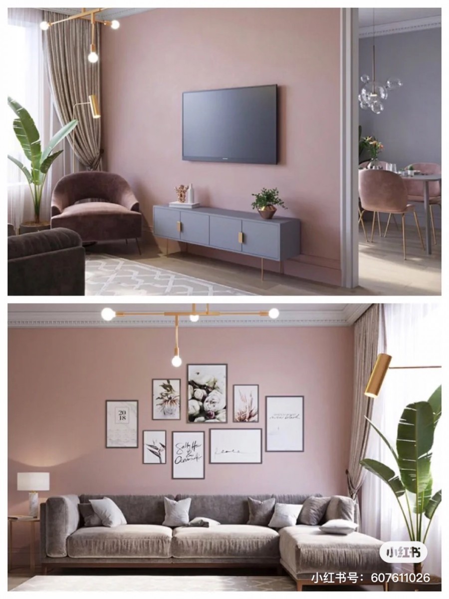 Pink walls in living room