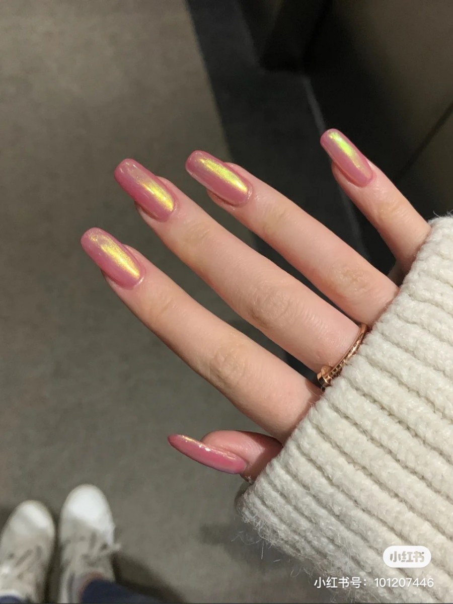 Hot pink holographic nails