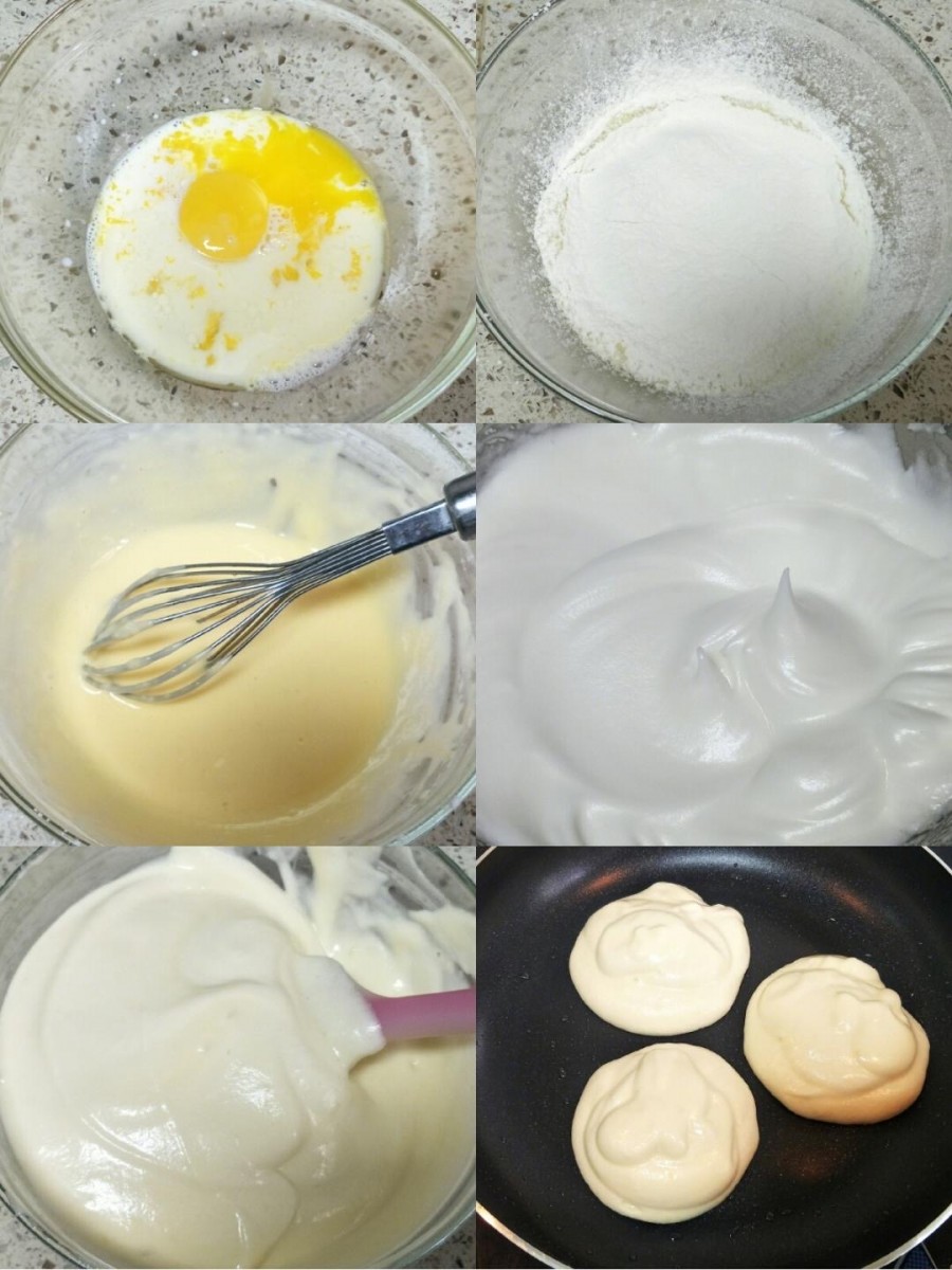 Making the mini Japanese souffle pancakes