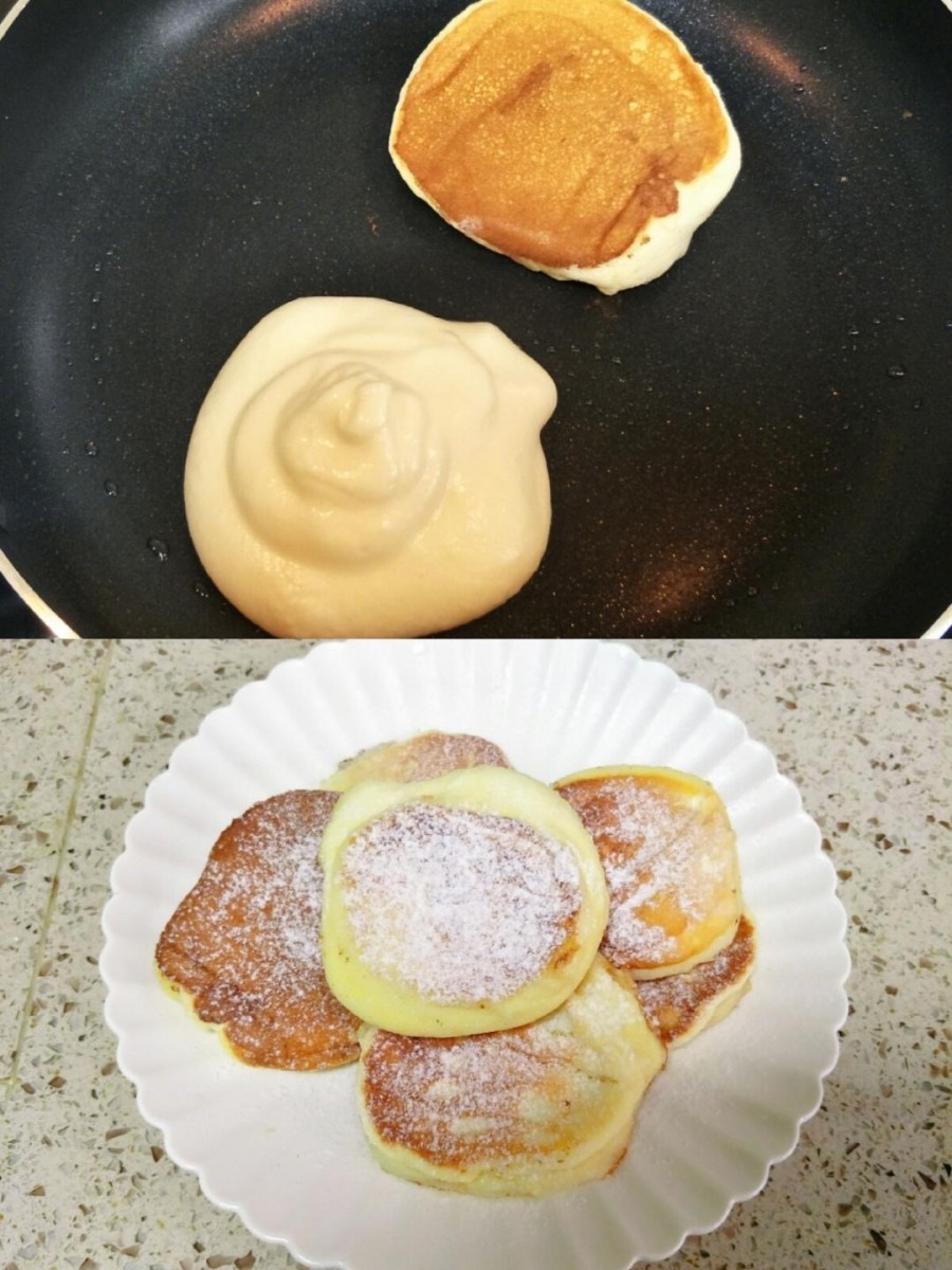 Cooking the mini Japanese souffle pancakes
