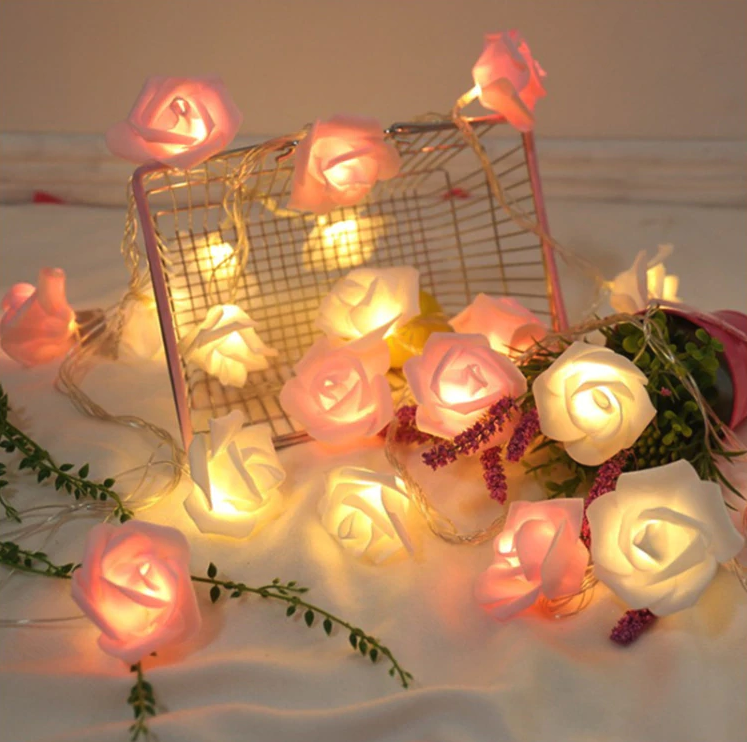 pink and white realistic-looking Roses fairy lights