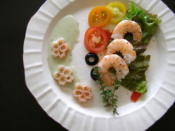 sakura-shaped pasta used as edible decorative garnish