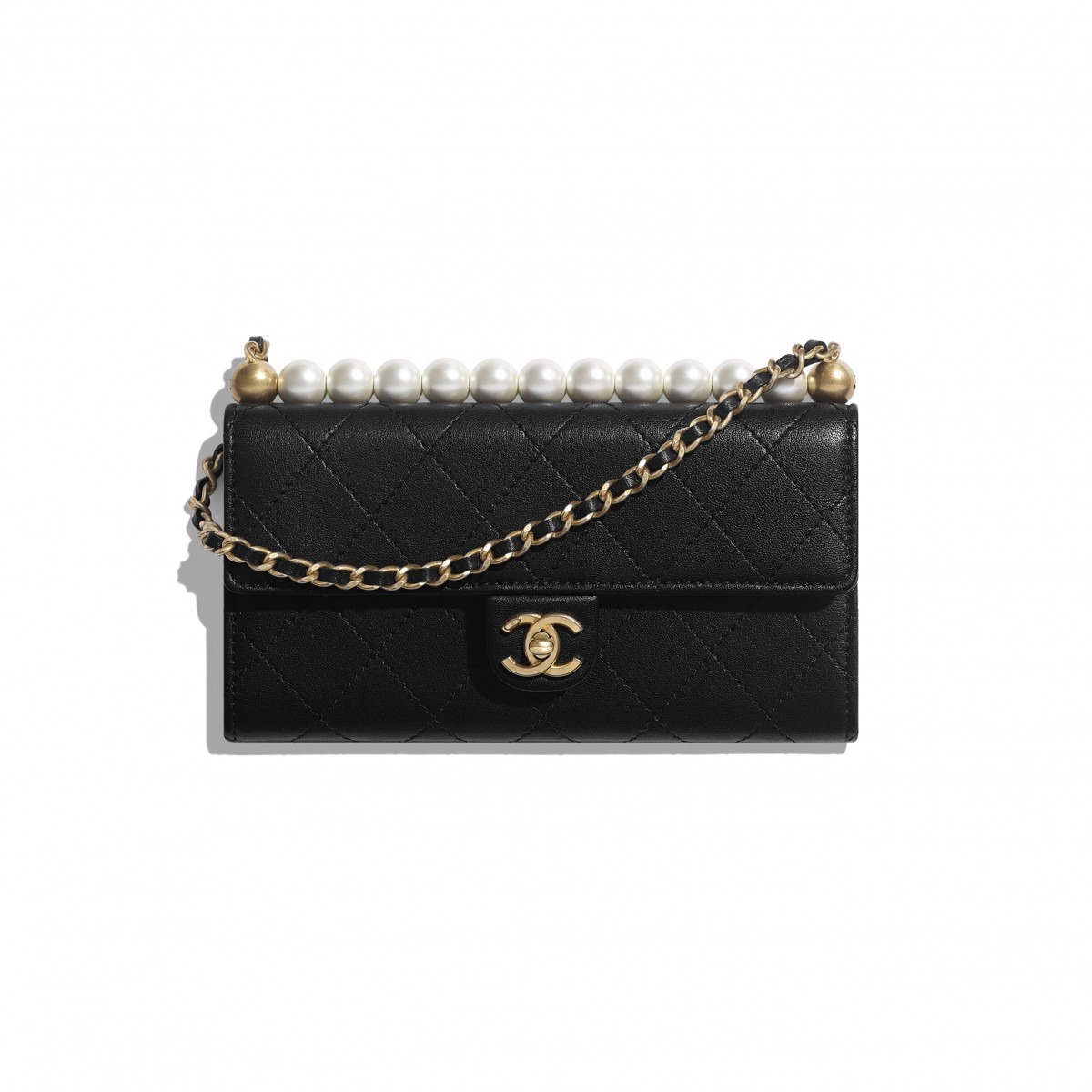 Chanel clutch with chain pearl bag in black