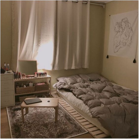 Korean-style bedroom interior design grey and white minimalist