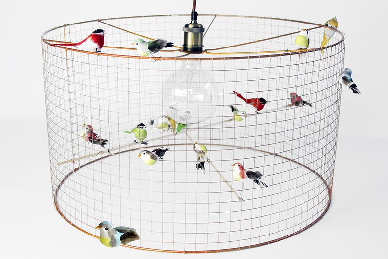 cheap birdcage lamp with birds close-up inspired by Volière lamp by Mathieu Challières