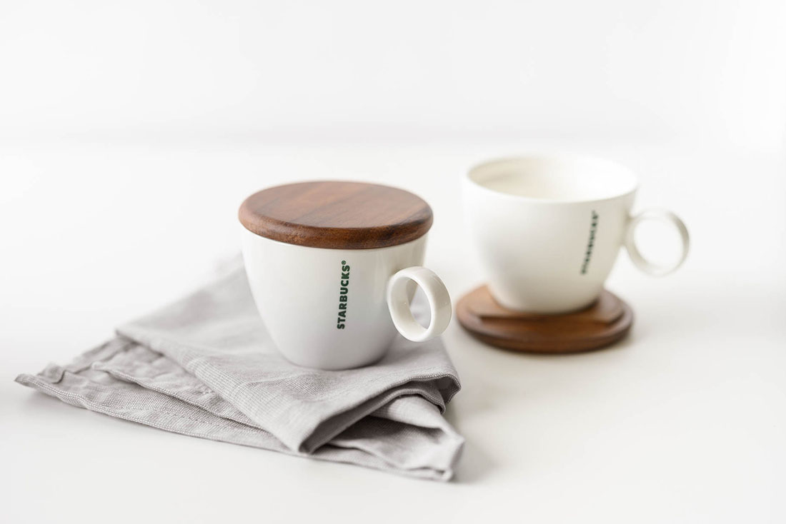 minimalist marble black and white Starbucks Singapore merchandise collection Mug with wooden lid and coaster