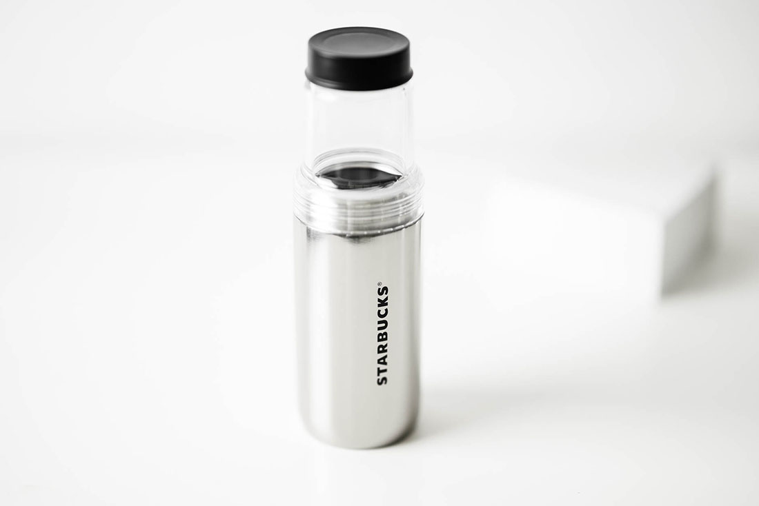 minimalist marble black and white Starbucks Singapore merchandise collection Wordmark bottle