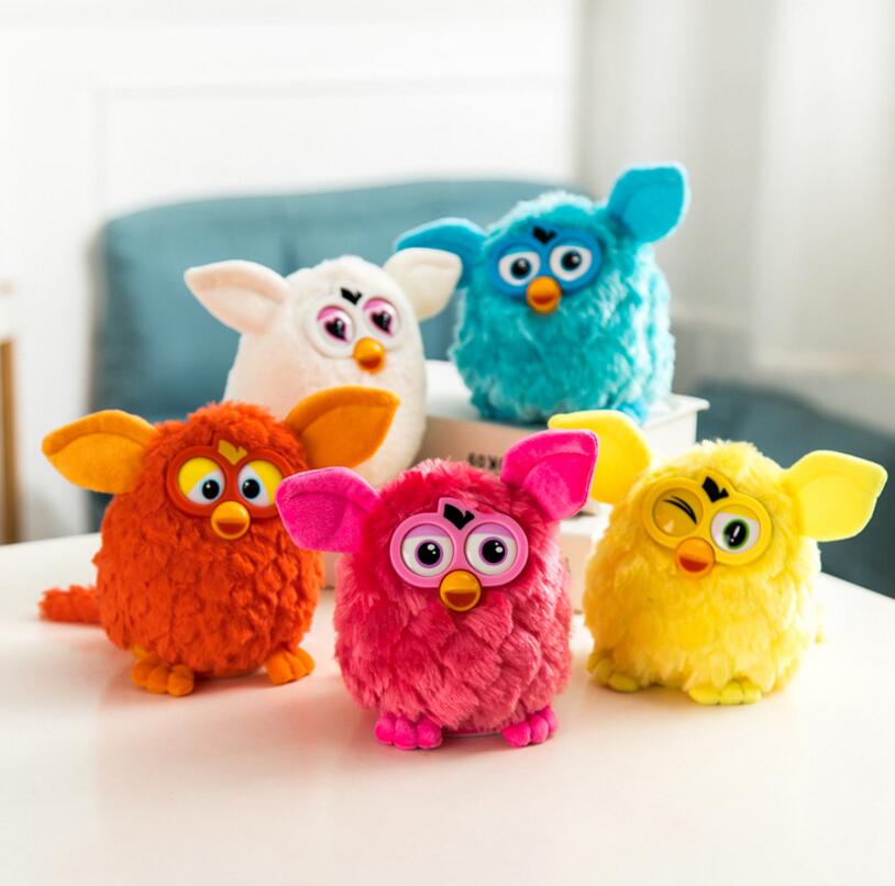 small Furby in white, red, blue, yellow and pink