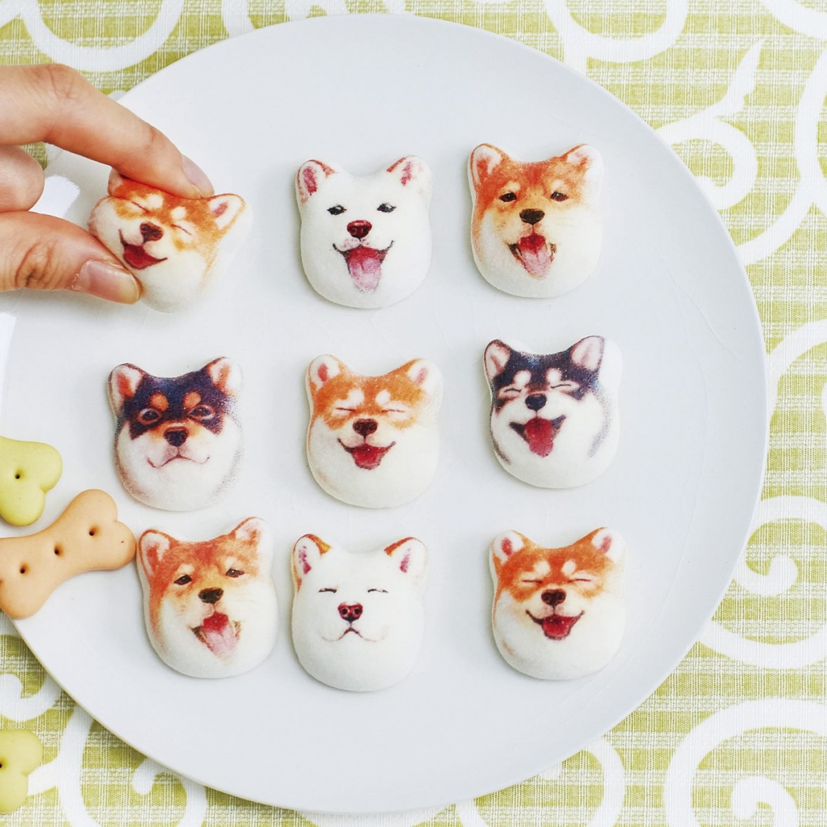Shiba Inu marshmallows on a plate