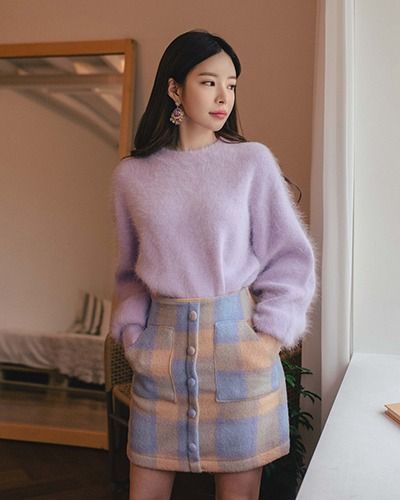 Pastel purple top and pastel pink blue skirt