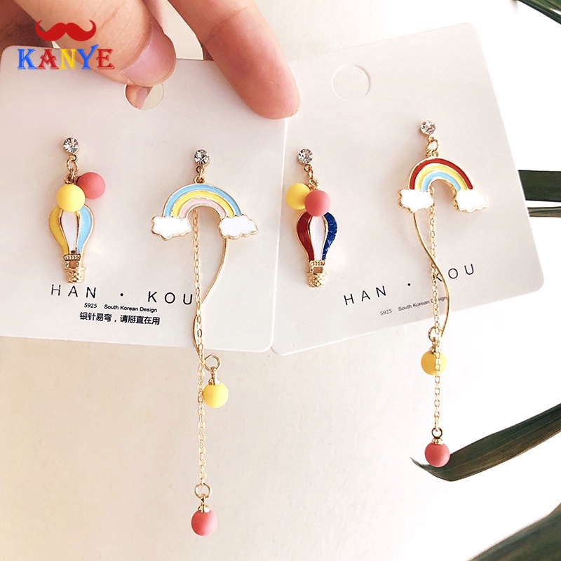 Hot air balloon & rainbow asymmetric mismatched earrings