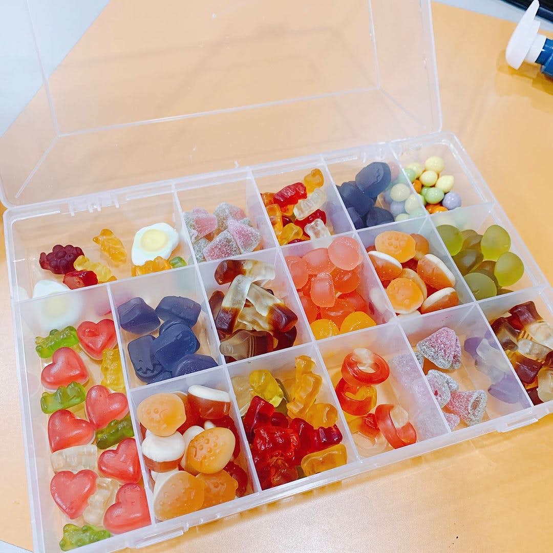 Gummy bento box filled with different kinds of sweets