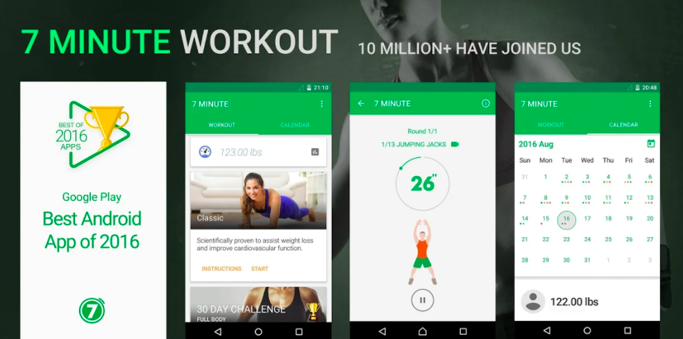7 Minute Workout fitness app interface