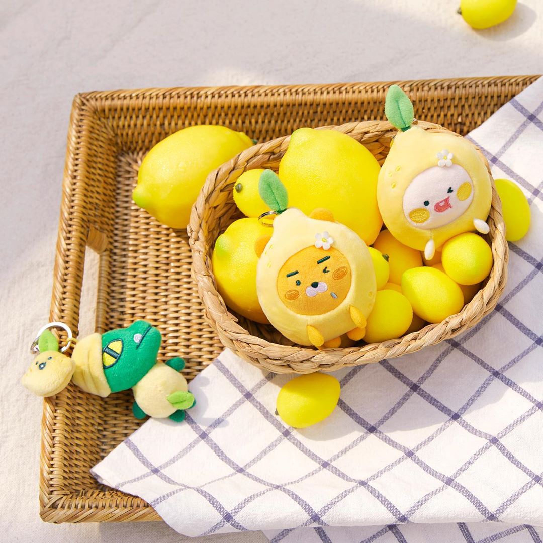 KAKAO FRIENDS lemon terrace cushions in a bowl of lemons