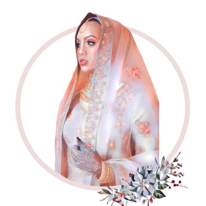 portrait illustration of a Malay woman dressed in pink