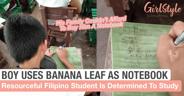 Student Who Can't Afford To Buy A Notebook Uses Banana Leaves Instead