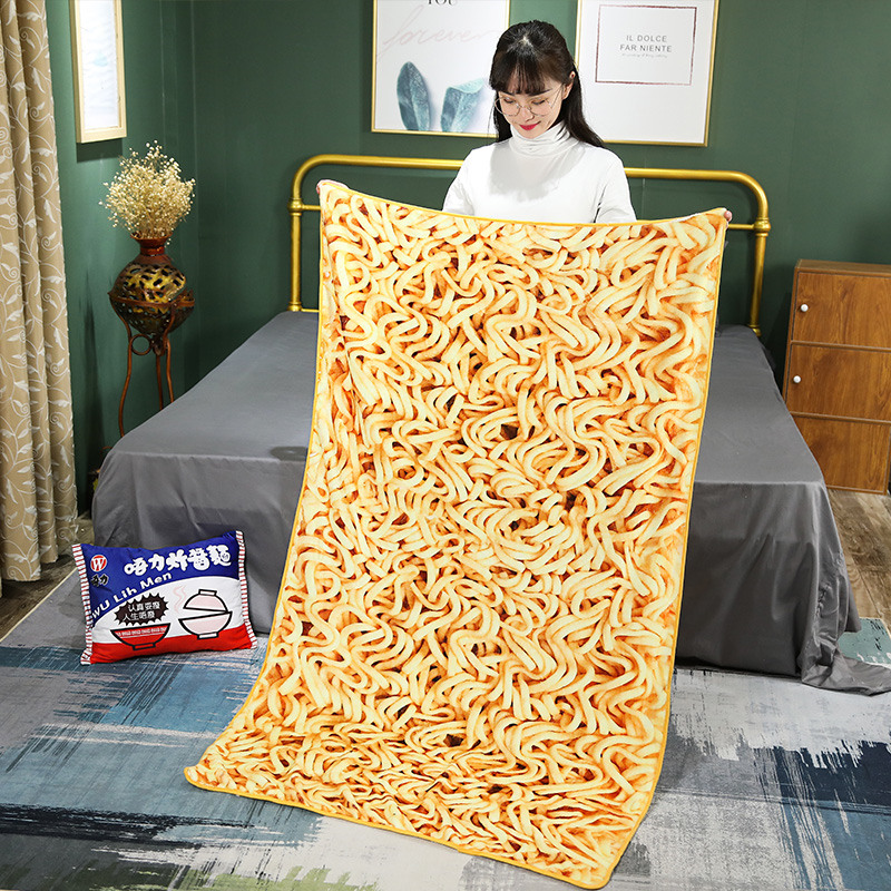 asian girl holding up a Instant noodle ramen blanket