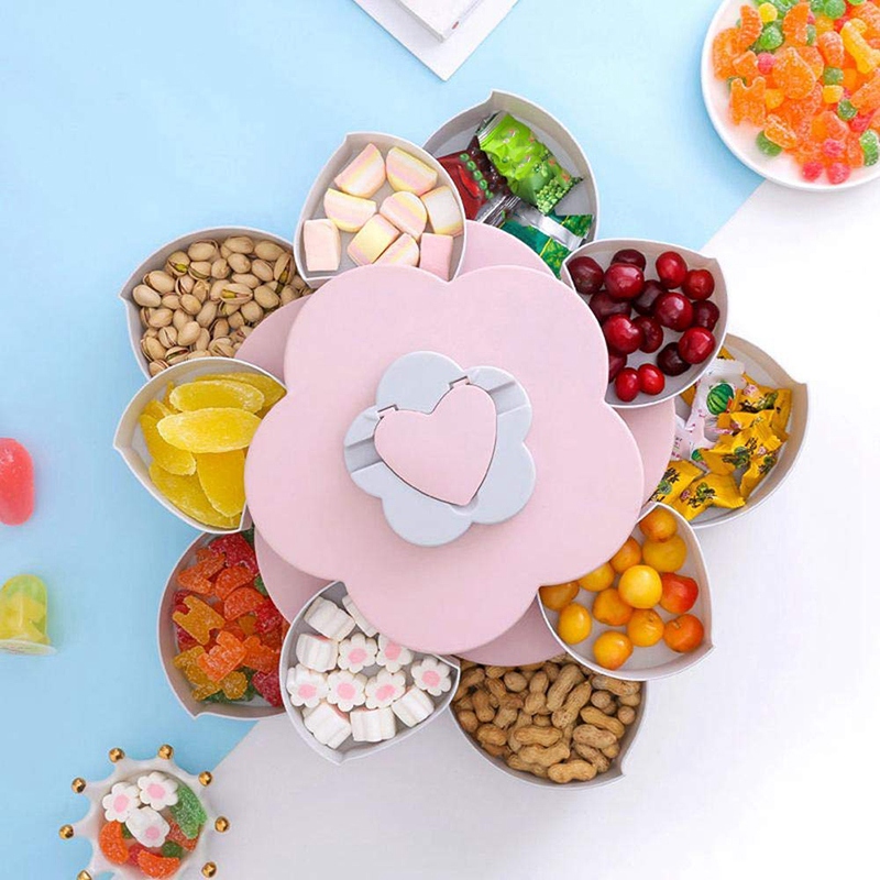 Rotating flower petal snack and phone tray