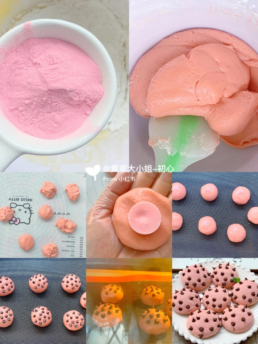 Baking strawberry lava cookies with chocolate chips