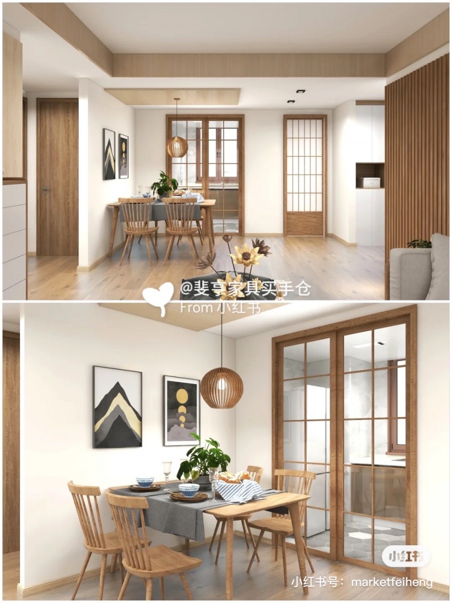 Dining area with white, brown and grey colour palette