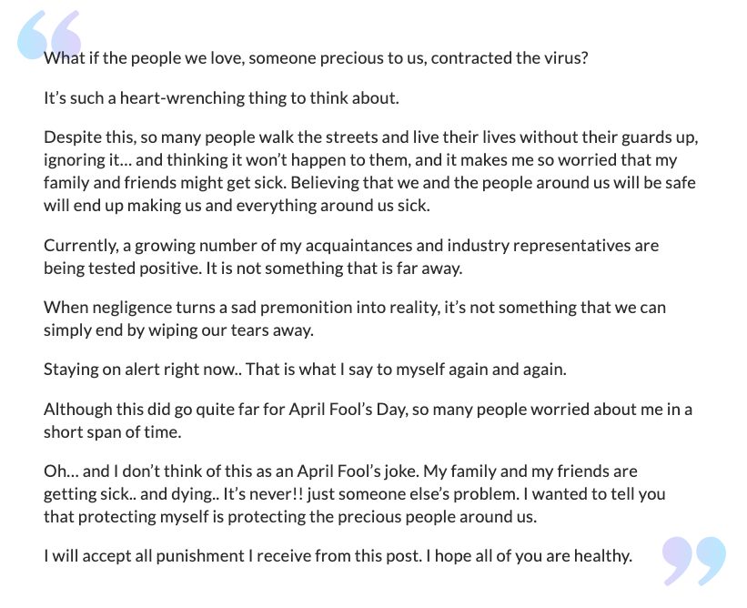 Translation of Kim Jaejoon's edited Instagram post