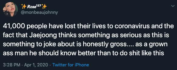 Tweet showing unhappiness towards Kim Jaejoong