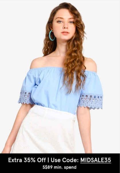 Something Borrowed Off Shoulder Lace Trim Cotton Top