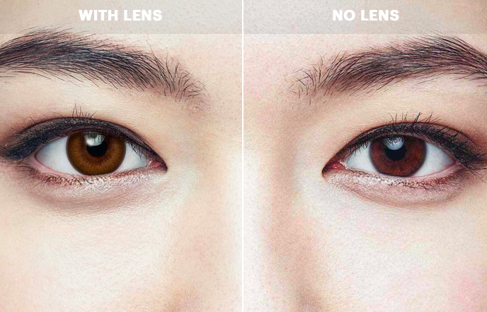 Define by Acuvue in Radiant Chic contact lenses before and after