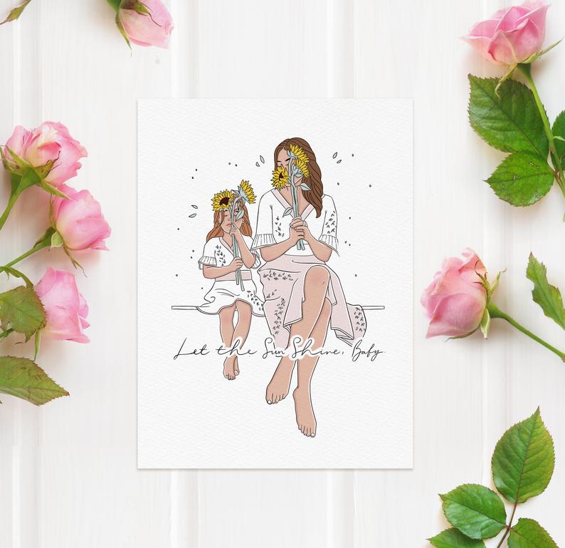 customised print with mother and daughter illustration