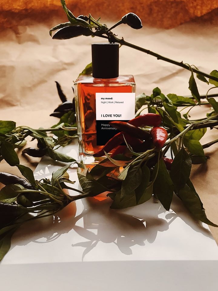 Waft customised fragrance bottle with leaves