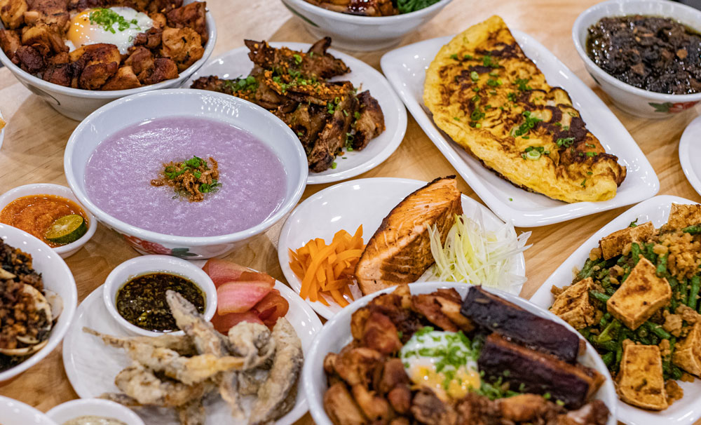 Taiwanese food, omelette, salmon