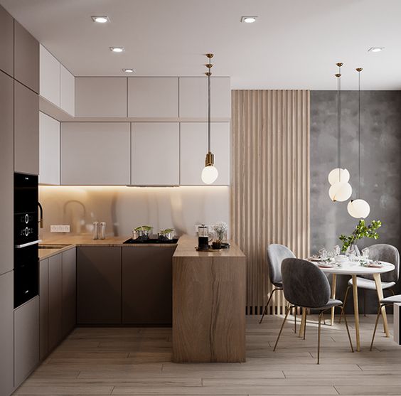 Bar counter with light hanging lights