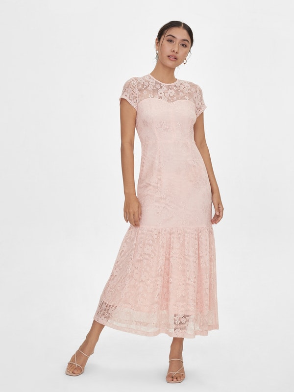 POMELO Maxi Floral Frill Hem Dress - Pink