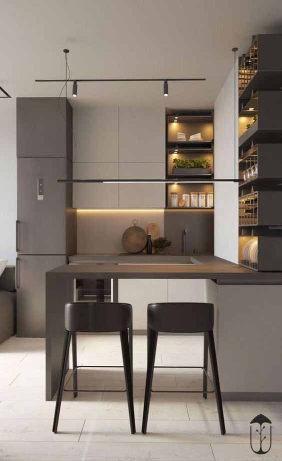 Bar counter with black bar stools