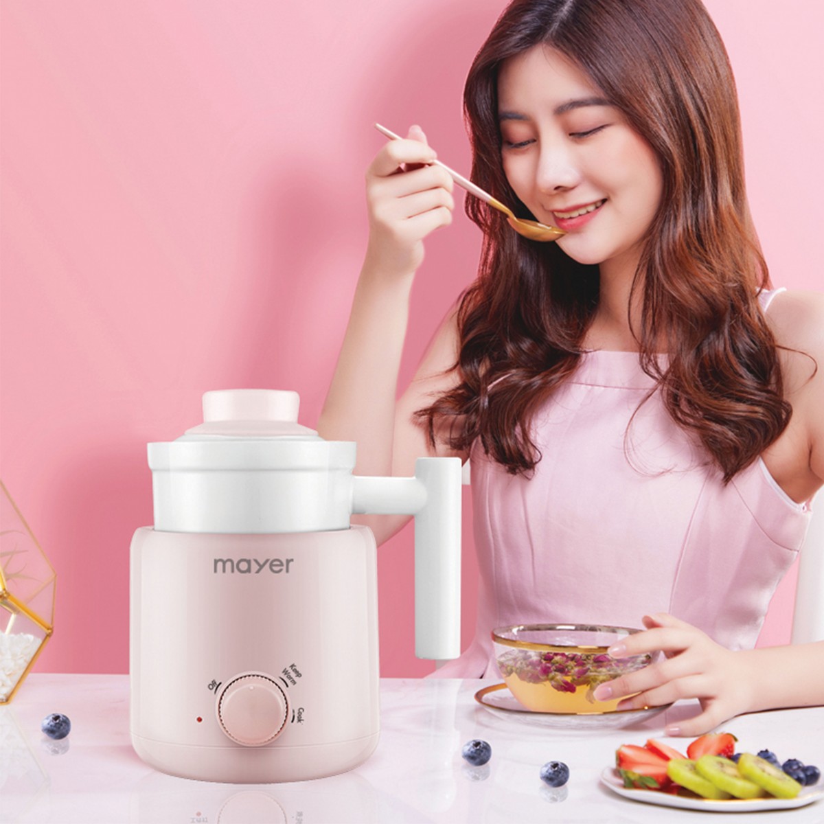 Mayer Electric Cooker with Ceramic Pot MMECP06 Pink of Health