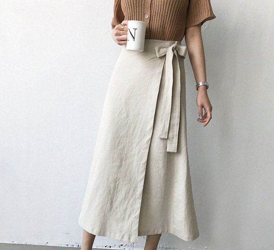 Long beige wrap skirt