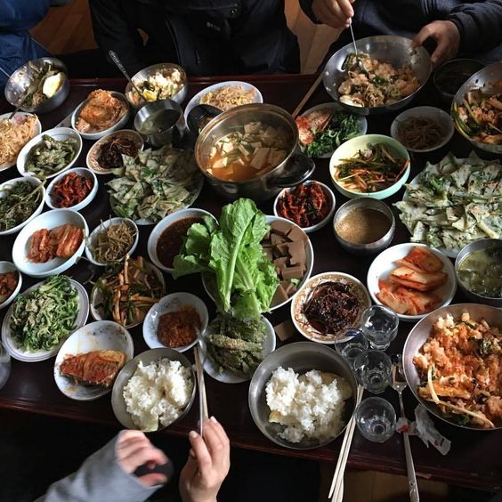 A table full of Korean food