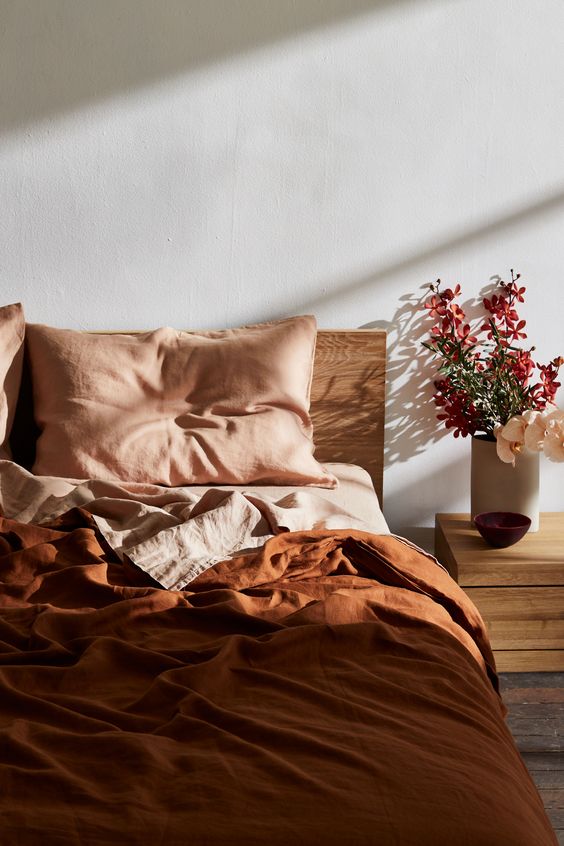 Plain bedsheets in minimalist home